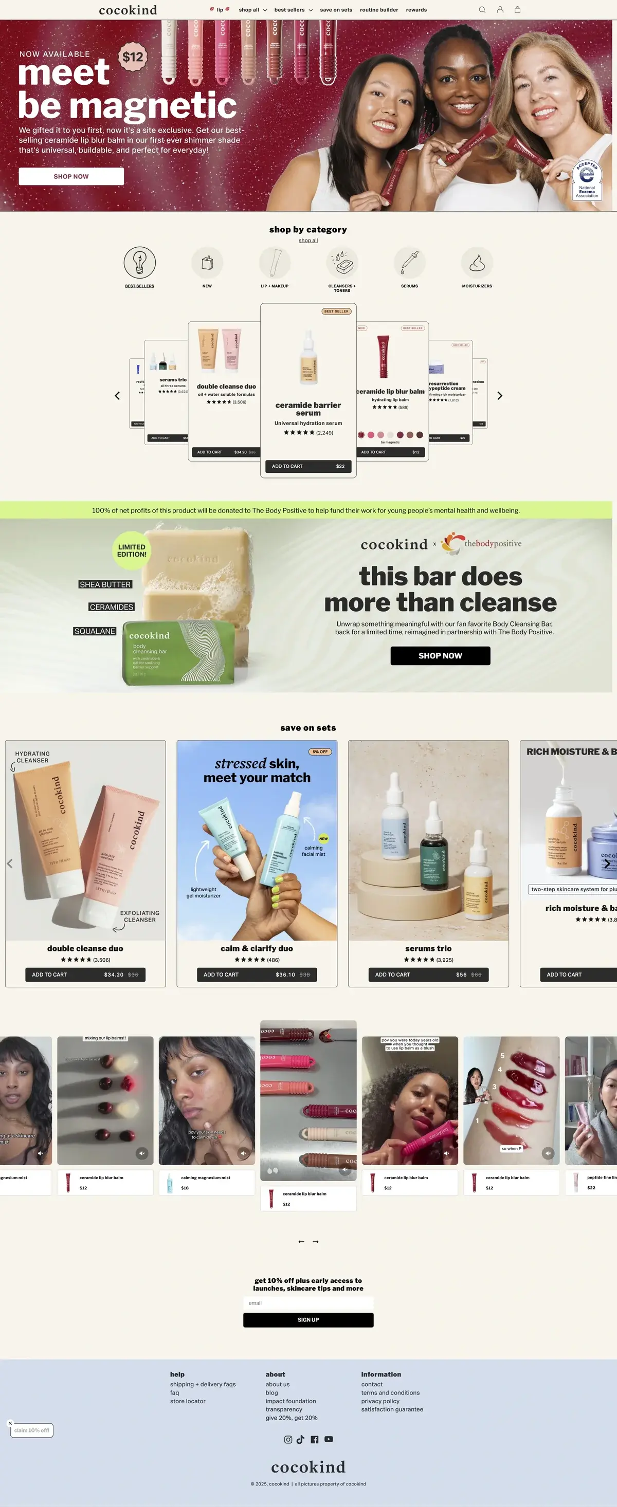 Cocokind Shopify store homepage with price transparency and ingredient information