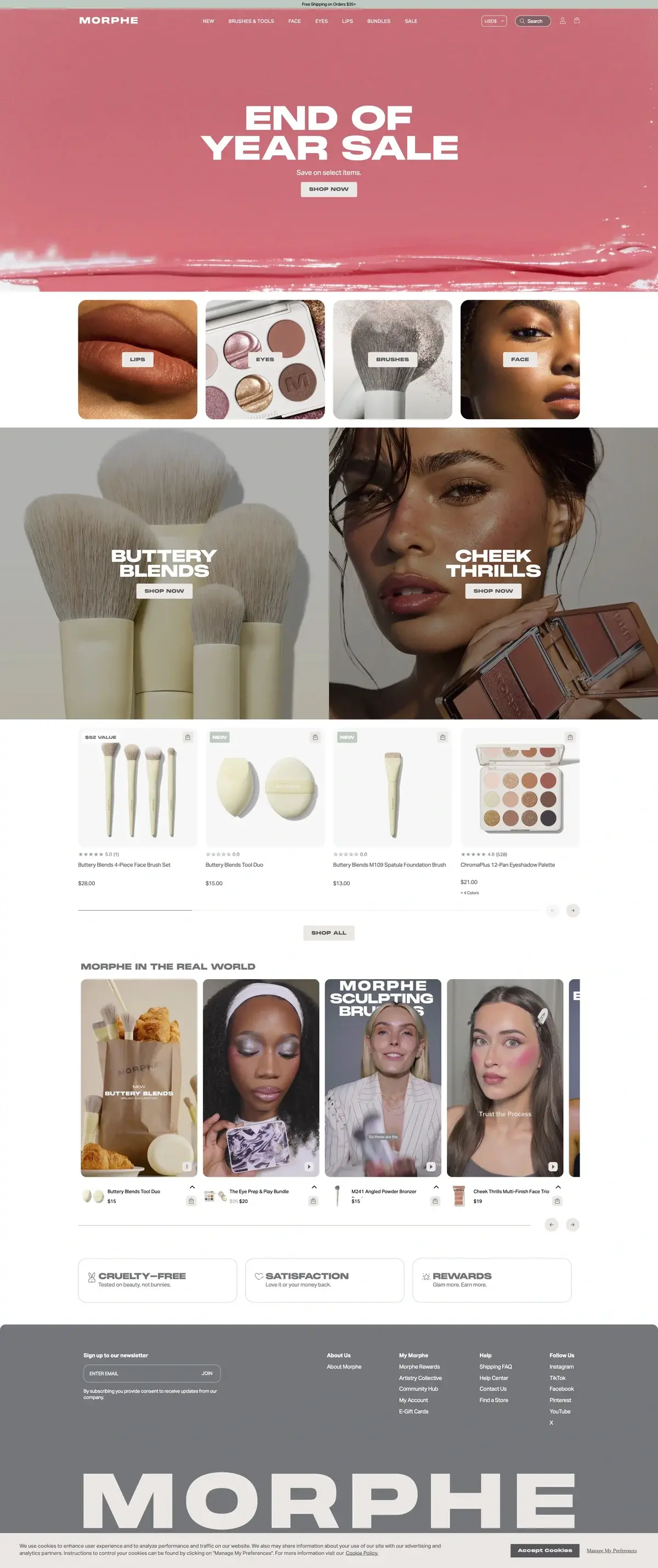 Morphe Shopify store homepage with influencer collaborations and eyeshadow palettes
