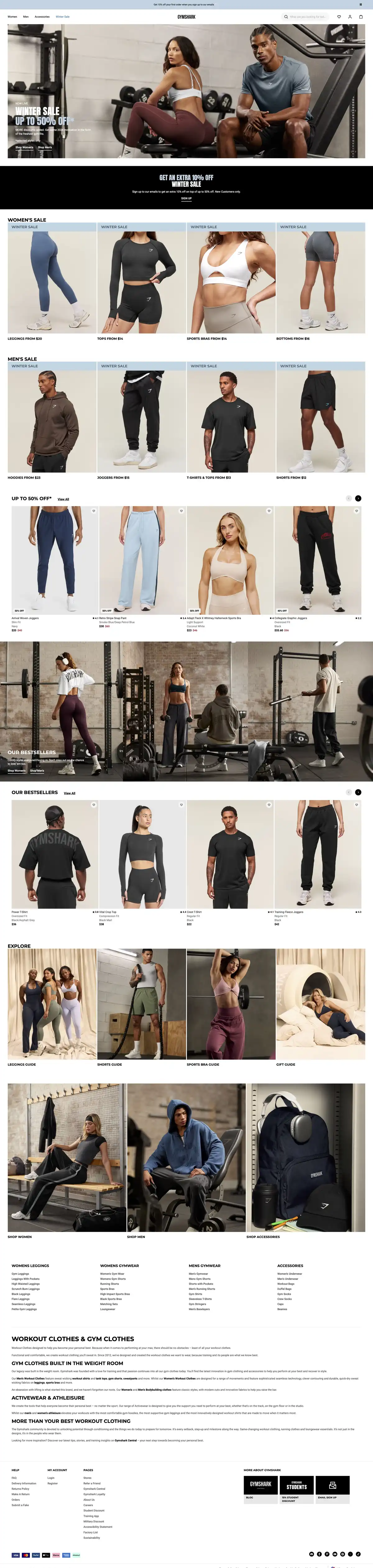 Gymshark Shopify store homepage showcasing fitness apparel and community-driven branding