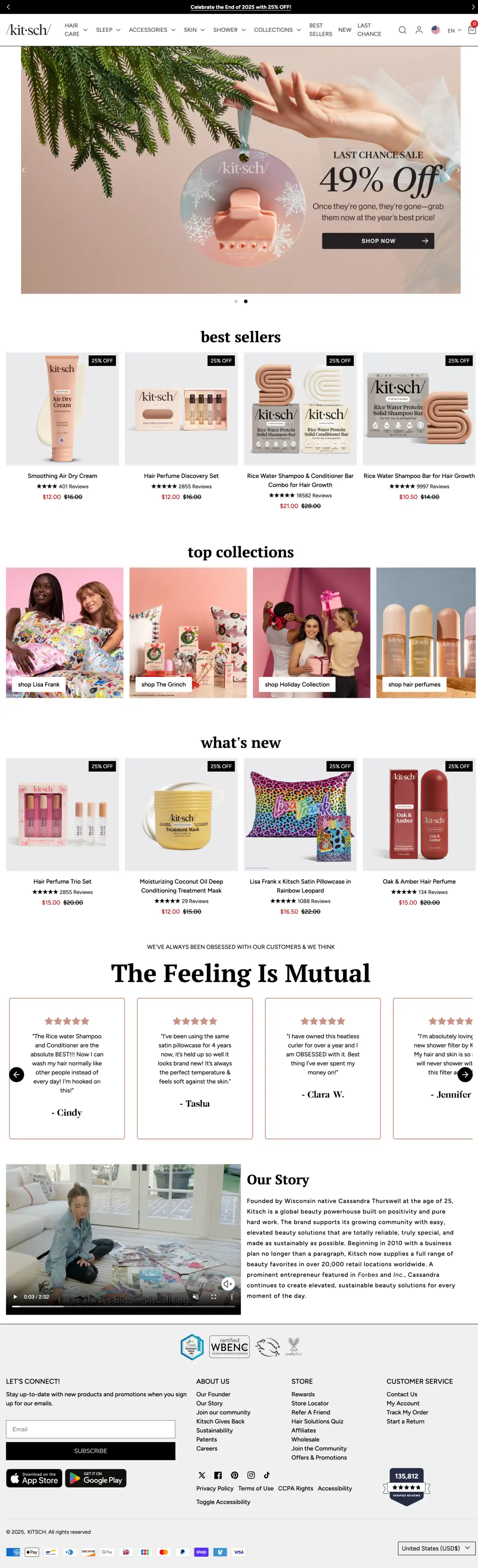 Kitsch Shopify store featuring viral hair care products and accessories