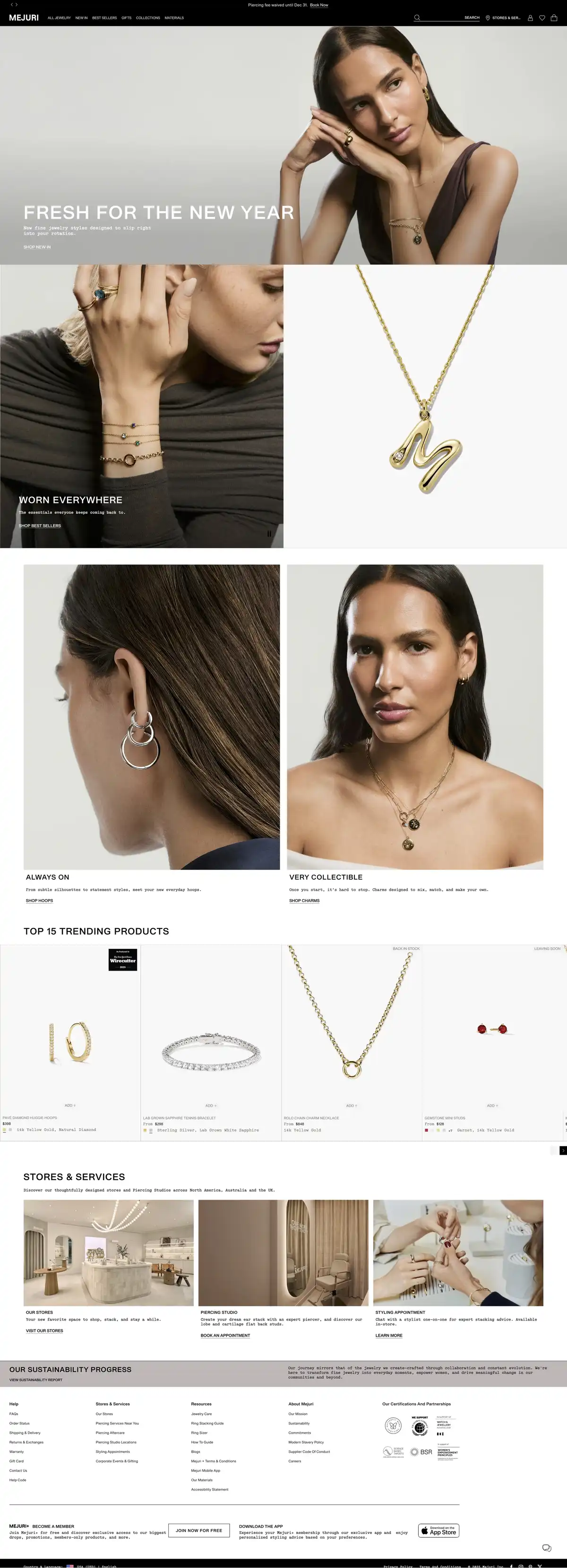 Mejuri Shopify store featuring fine jewelry designed for daily wear with modern, minimal aesthetic