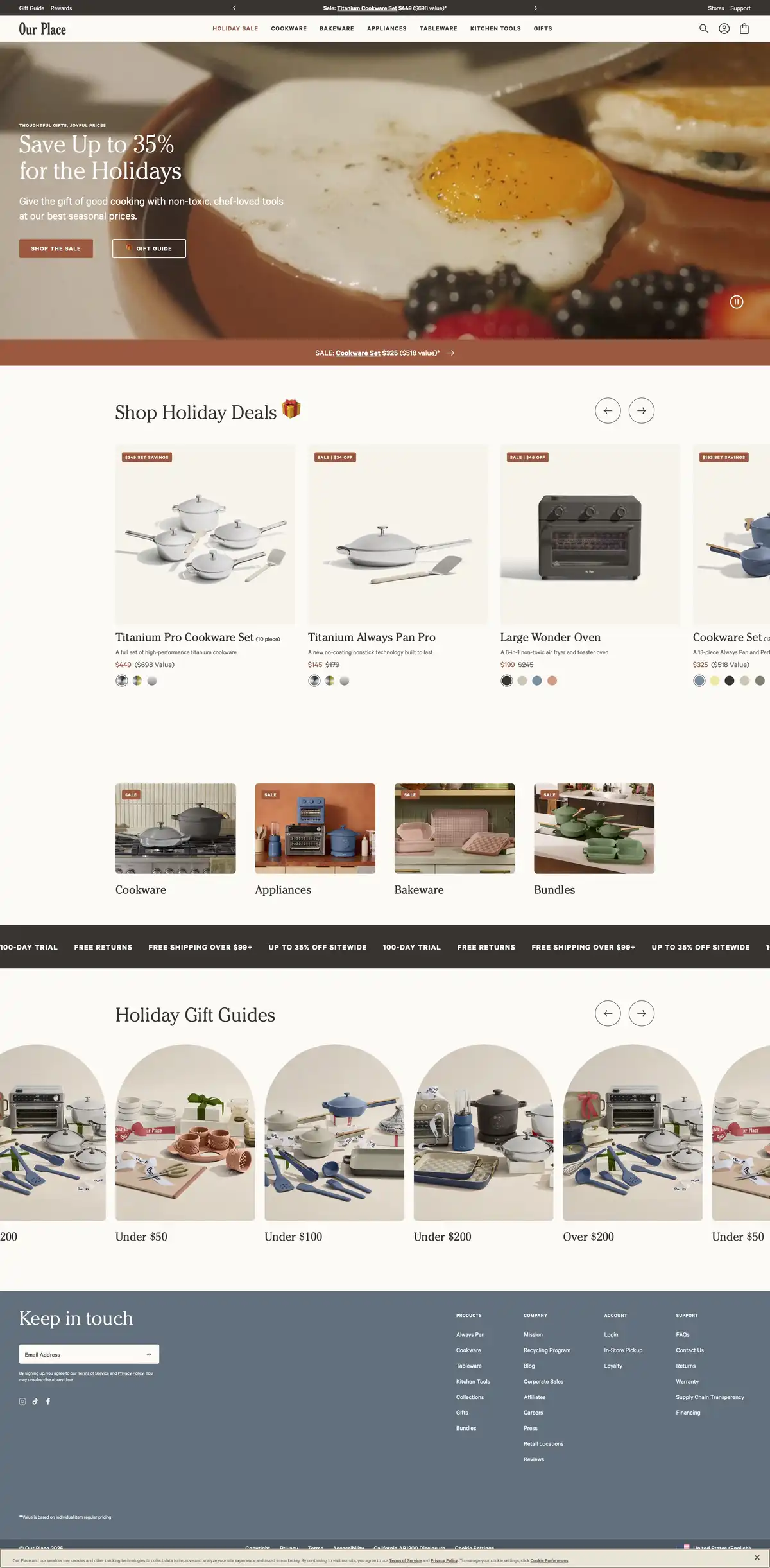 Our Place Shopify store featuring the viral Always Pan in multiple colors with lifestyle imagery