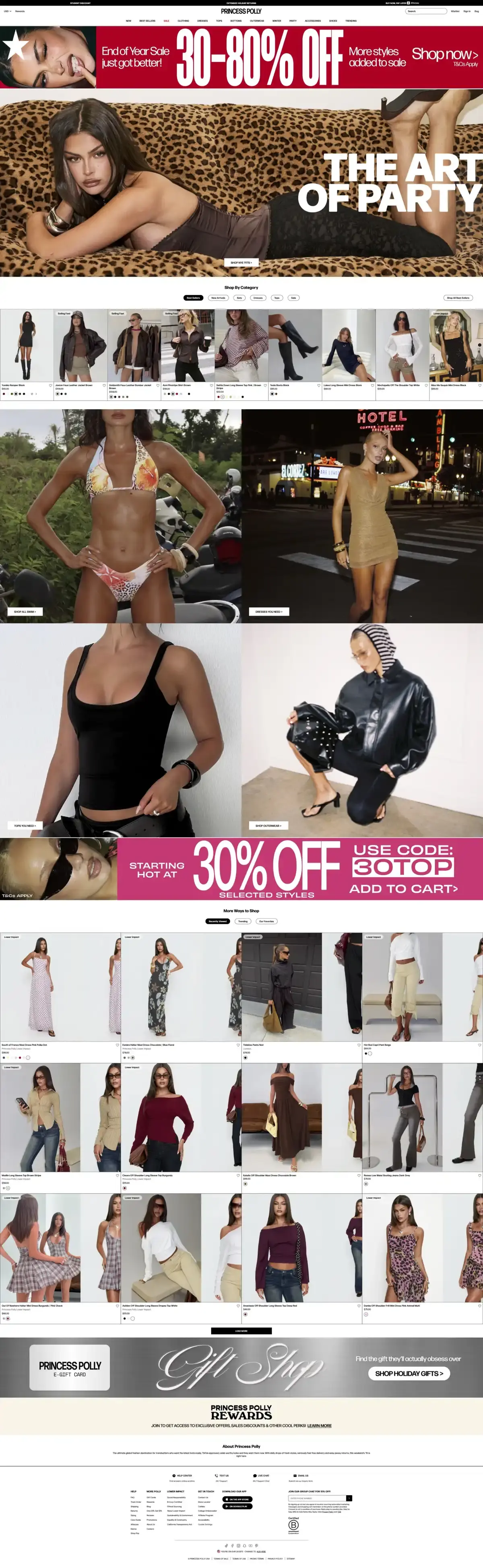 Princess Polly Shopify store featuring trendy women's fashion and Gen Z styles